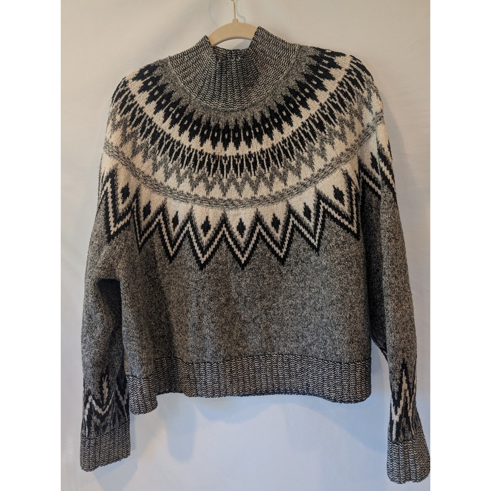 Old Navy Womens Gray Fair Isle Go-Recycled Mock Neck Sweater Large